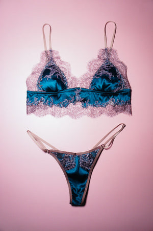 Lace and Silk Thong Teal Elma Lingerie Lace and Silk Thong Teal Elma Lingerie
