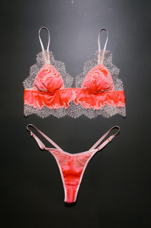 Lace and Silk Thong Neon Guava