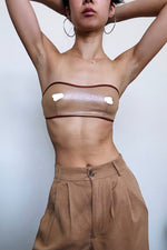 Size S Strapless Bandeau Iridescent Tan Mesh