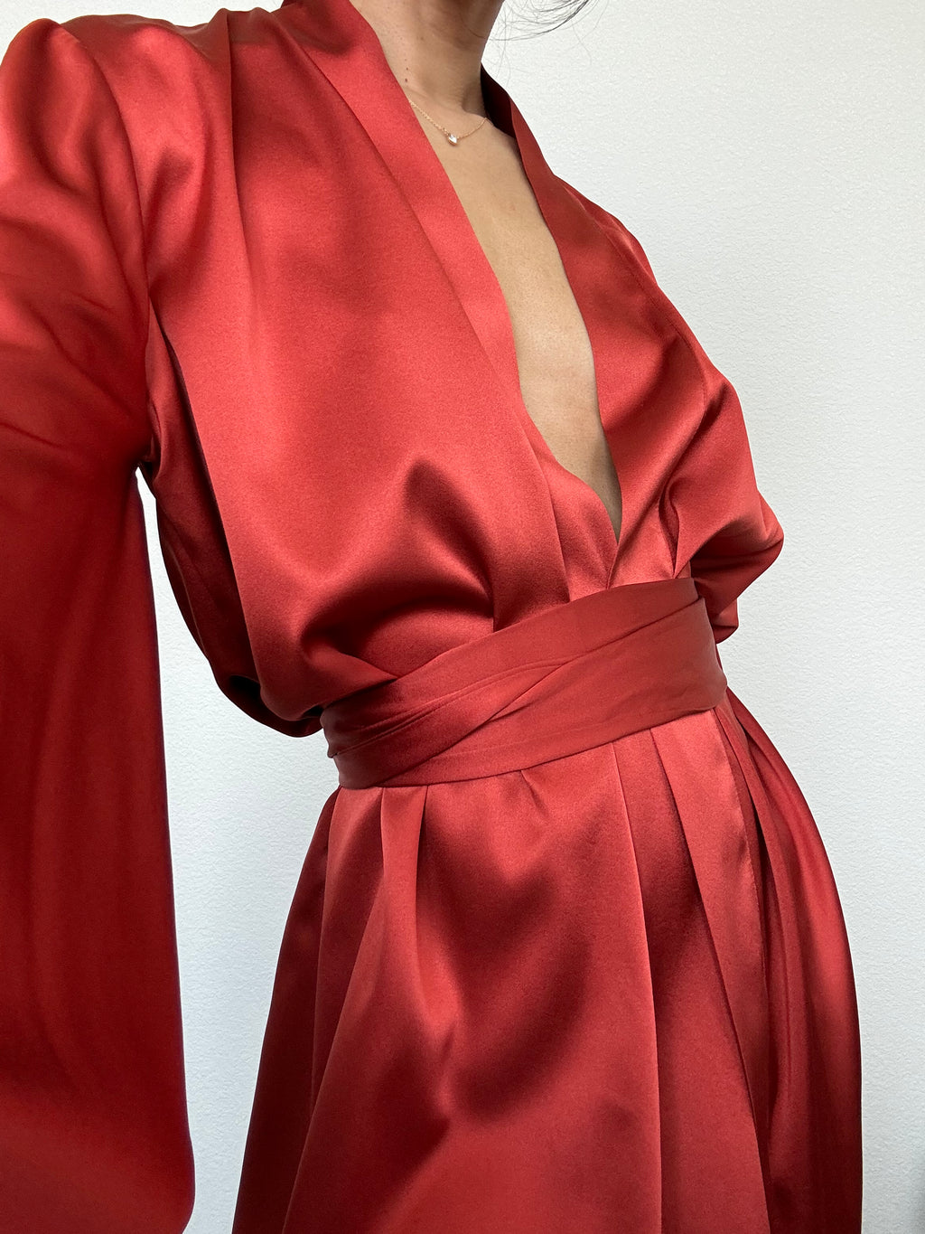 Blood Orange Silk Kimono Robe