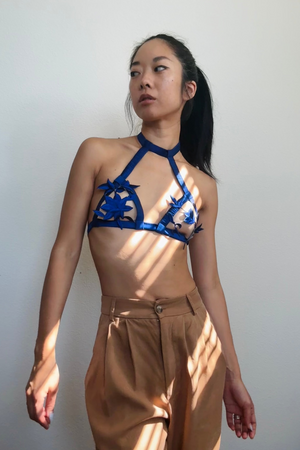 Size S-M High Neck Halter Open Cup Bralette