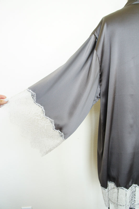 Graphite Gray Silk Haori with Chantilly Lace