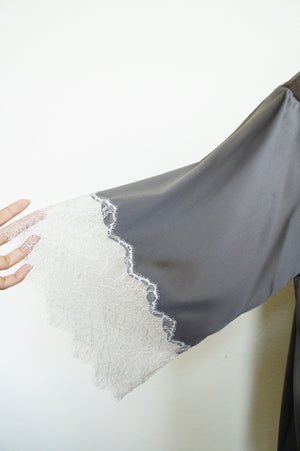 Graphite Gray Silk Haori with Chantilly Lace