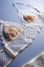 Honeycomb Off White Mesh Longline Bralette