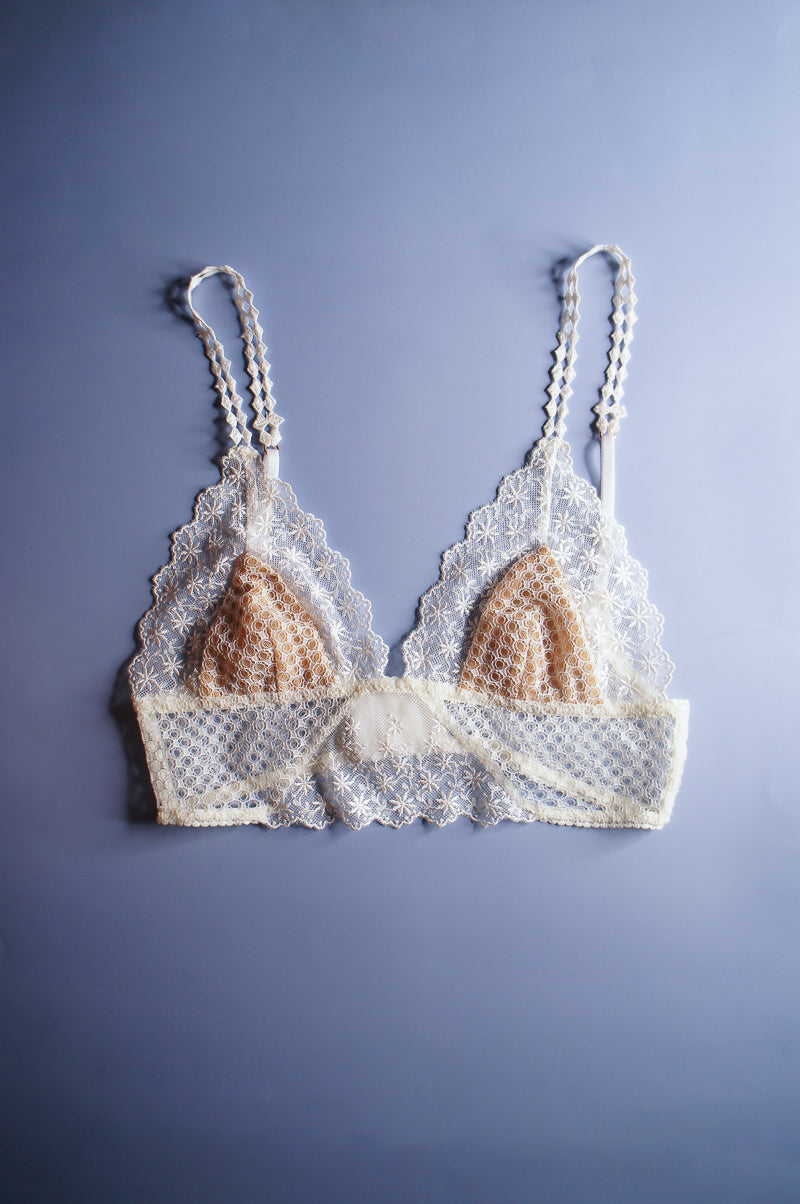 Honeycomb Off White Mesh Longline Bralette
