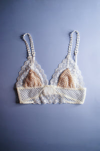 Honeycomb Off White Mesh Longline Bralette
