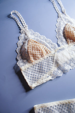 Honeycomb Off White Mesh Longline Bralette