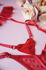Red Dotted Mesh Heart Thong