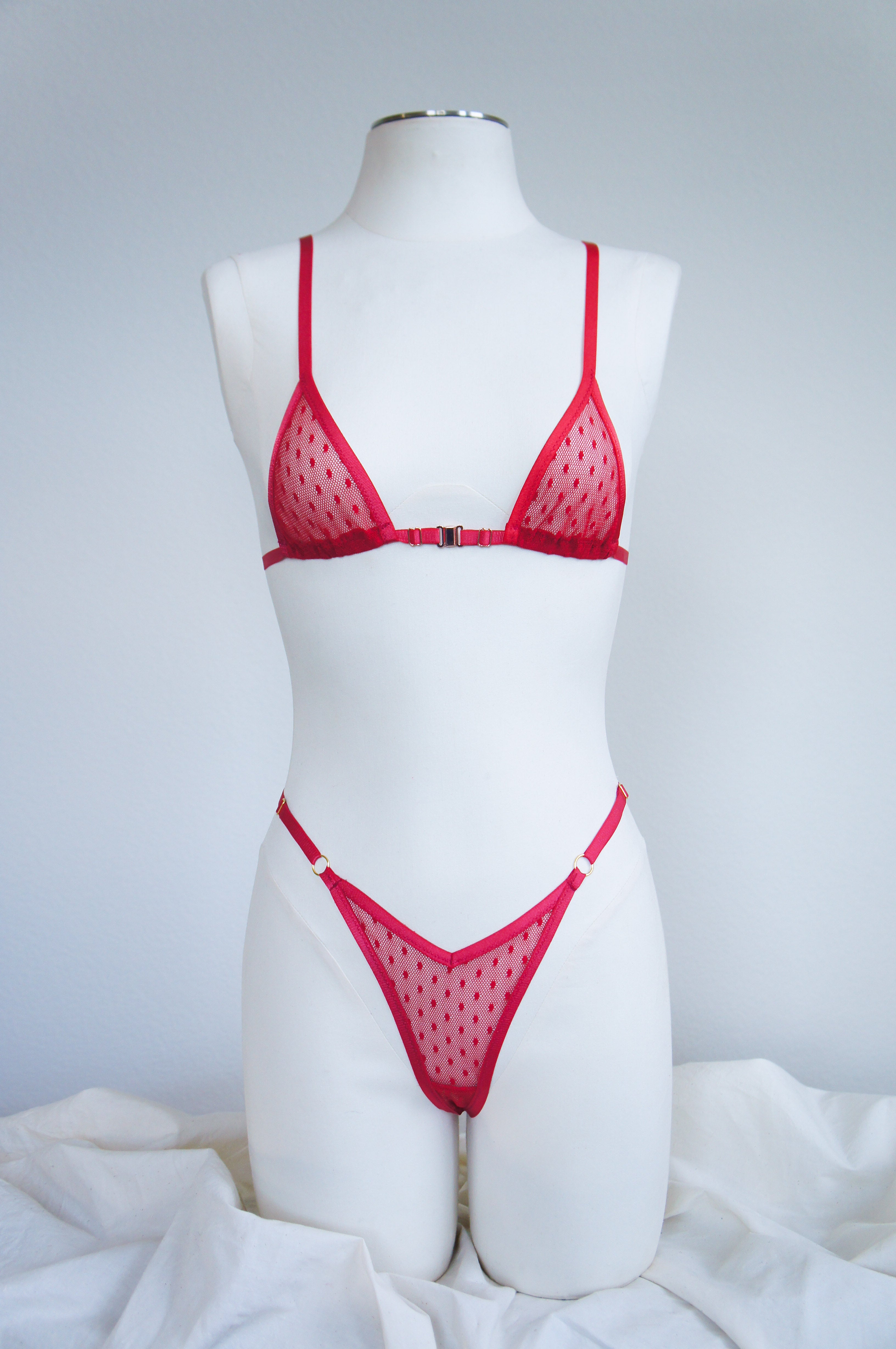 Red Dotted Mesh Micro Bralette