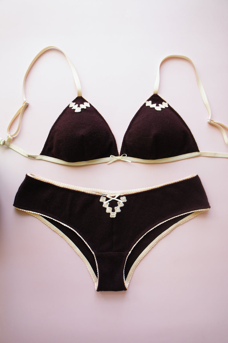 cashmere bra and panty set with vintage trims