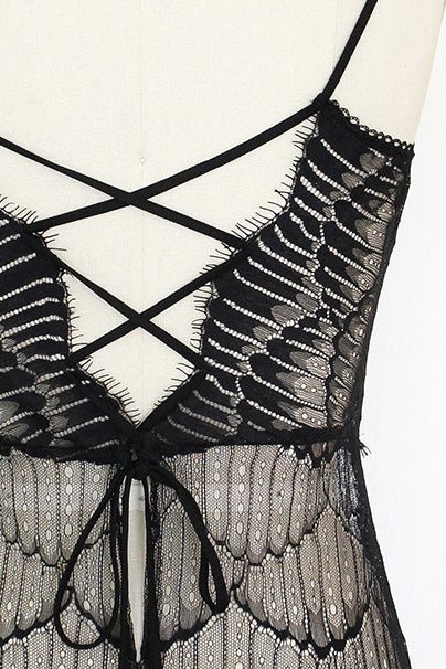 Sheer Black Lace Slip Dress