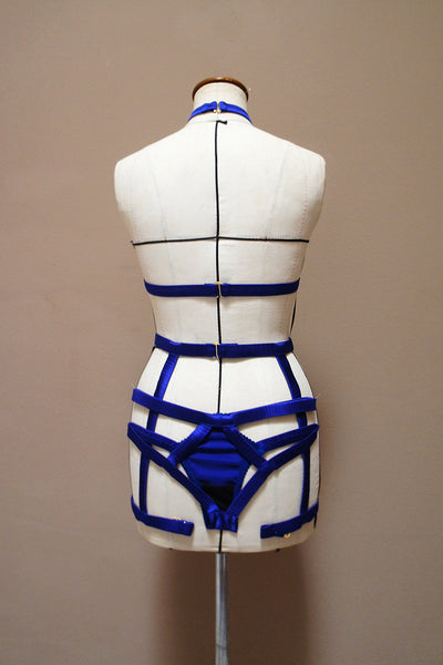 Elektra Caged Ouvert Panty Blue Silk – Elma Lingerie | Bustiers