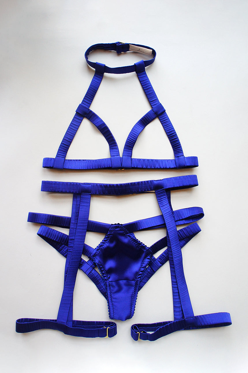 Elektra Caged Garter Blue Silk