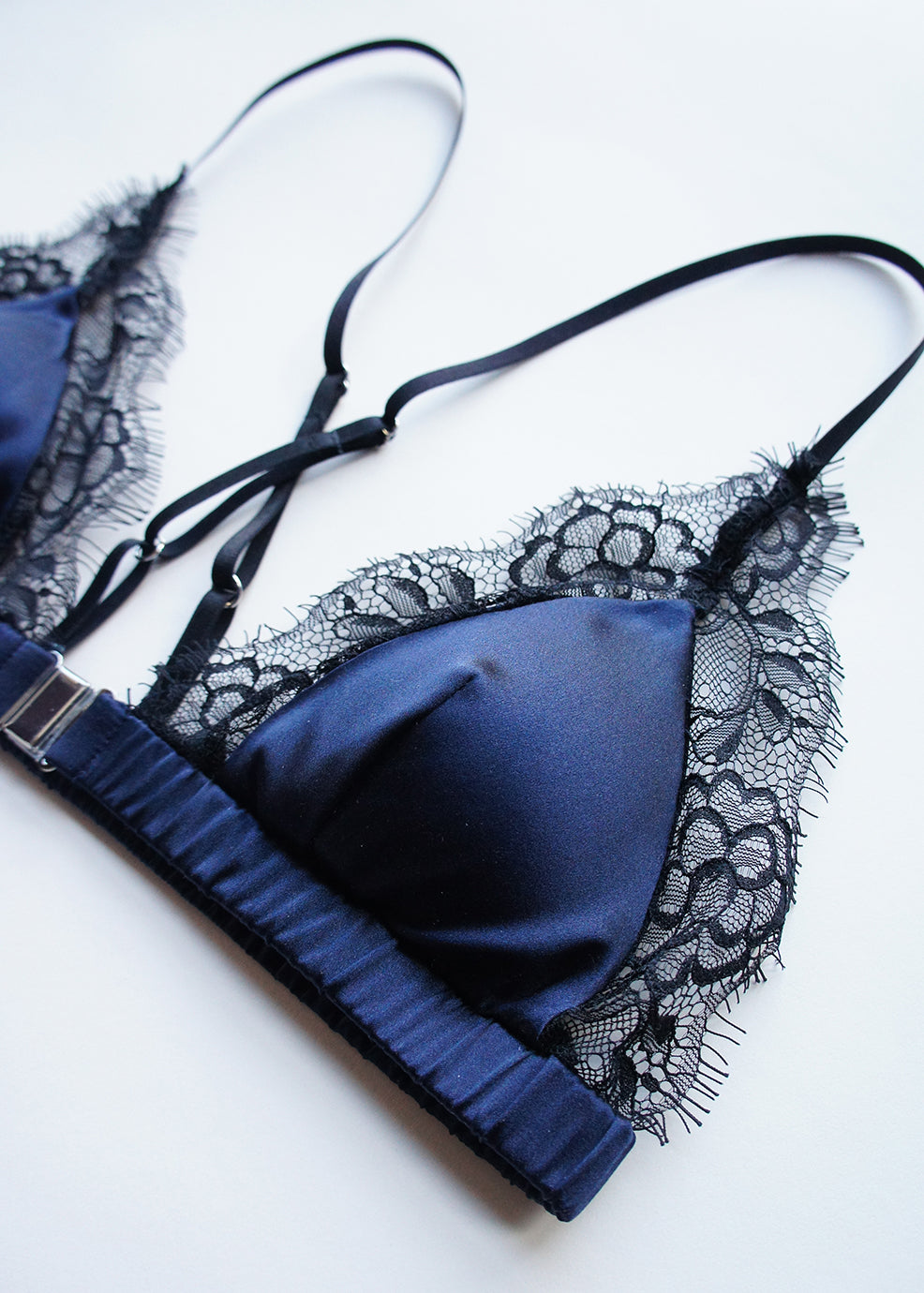 Black Limba lace bralette in blue